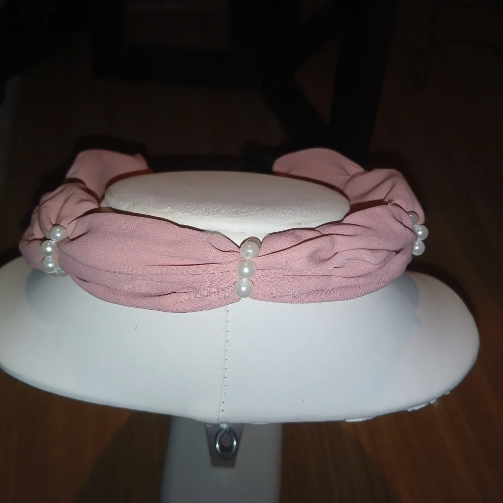 Dusty Rose Chiffon And Small Pearl Wide Bubble Headband